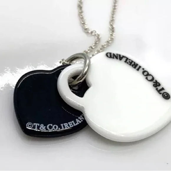 Tiffany & Co Black & White Bone Double Heart Necklace - Picture 4 of 9